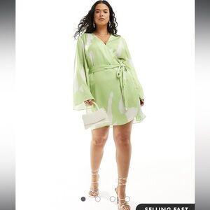 ASOS Design Curve Green and White Wrap Dress